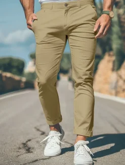 Men's Trousers Chinos Chino Pants Casual Pants Front Pocket Plain Comfort Soft Full Length Outdoor Casual Daily Fashion Streetwear Black White Micro-elastic