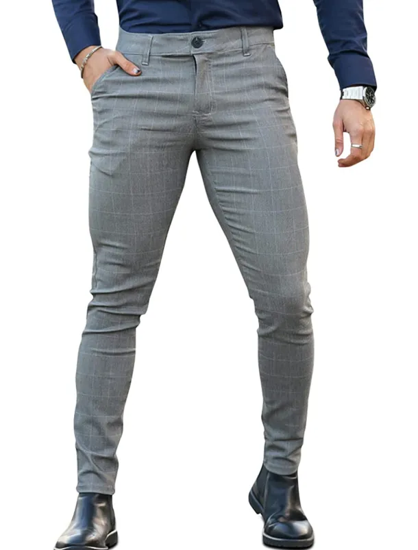 Men's Trousers Chinos Chino Pants Plaid Dress Pants Pocket Plaid Plain Comfort Breathable Outdoor Daily Going out Fashion Streetwear Black Grey