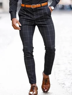 Men's Trousers Chinos Chino Pants Pocket Plaid Comfort Breathable Outdoor Daily Going out Fashion Casual Dark Gray