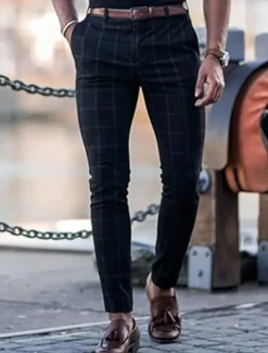 Men's Trousers Chinos Chino Pants Pocket Plaid Comfort Breathable Outdoor Daily Going out Fashion Casual Dark Gray