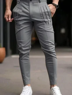 Men's Trousers Chinos Chino Pants Casual Pants Pocket Elastic Waist Pleats Plain Comfort Soft Full Length Outdoor Daily Going out Fashion Streetwear Black Blue Micro-elastic