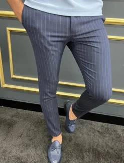 Men's Trousers Chinos Chino Pants Pocket Stripe Comfort Business Daily Streetwear Fashion Basic Khaki Gray