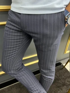 Men's Trousers Chinos Chino Pants Pocket Stripe Comfort Business Daily Streetwear Fashion Basic Khaki Gray