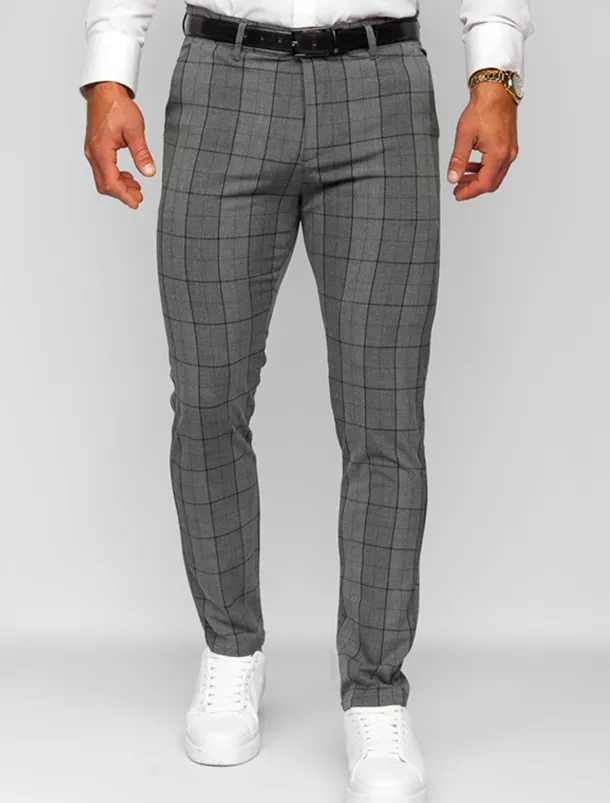 Men's Trousers Chinos Chino Pants Pocket Plaid Comfort Breathable Outdoor Daily Going out Fashion Casual Dark Gray Grey