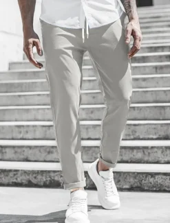 Men's Trousers Chinos Cropped Pants Casual Pants Buttons Pocket Plain Comfort Formal Party Work Fashion Classic Style ArmyGreen Black Micro-elastic