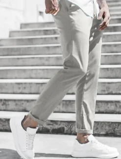 Men's Trousers Chinos Cropped Pants Casual Pants Buttons Pocket Plain Comfort Formal Party Work Fashion Classic Style ArmyGreen Black Micro-elastic