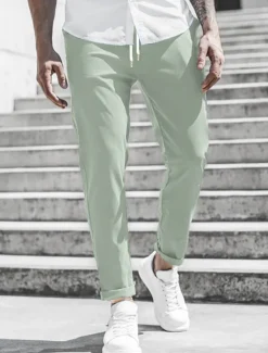 Men's Trousers Chinos Cropped Pants Casual Pants Buttons Pocket Plain Comfort Formal Party Work Fashion Classic Style ArmyGreen Black Micro-elastic