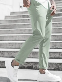 Men's Trousers Chinos Cropped Pants Casual Pants Buttons Pocket Plain Comfort Formal Party Work Fashion Classic Style ArmyGreen Black Micro-elastic