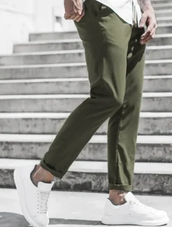 Men's Trousers Chinos Cropped Pants Casual Pants Buttons Pocket Plain Comfort Formal Party Work Fashion Classic Style ArmyGreen Black Micro-elastic