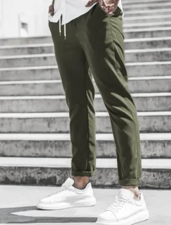 Men's Trousers Chinos Cropped Pants Casual Pants Buttons Pocket Plain Comfort Formal Party Work Fashion Classic Style ArmyGreen Black Micro-elastic