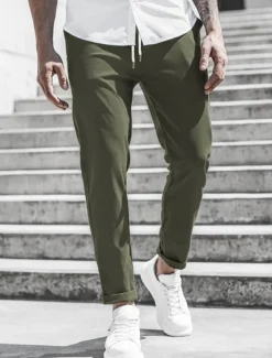 Men's Trousers Chinos Cropped Pants Casual Pants Buttons Pocket Plain Comfort Formal Party Work Fashion Classic Style ArmyGreen Black Micro-elastic