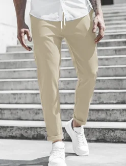 Men's Trousers Chinos Cropped Pants Casual Pants Buttons Pocket Plain Comfort Formal Party Work Fashion Classic Style ArmyGreen Black Micro-elastic