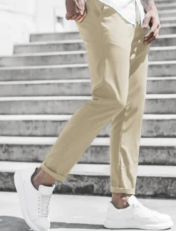 Men's Trousers Chinos Cropped Pants Casual Pants Buttons Pocket Plain Comfort Formal Party Work Fashion Classic Style ArmyGreen Black Micro-elastic