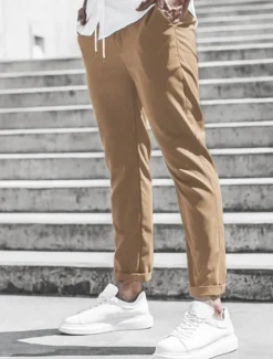 Men's Trousers Chinos Cropped Pants Casual Pants Buttons Pocket Plain Comfort Formal Party Work Fashion Classic Style ArmyGreen Black Micro-elastic