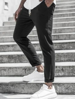 Men's Trousers Chinos Cropped Pants Casual Pants Buttons Pocket Plain Comfort Formal Party Work Fashion Classic Style ArmyGreen Black Micro-elastic