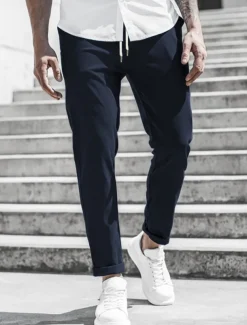 Men's Trousers Chinos Cropped Pants Casual Pants Buttons Pocket Plain Comfort Formal Party Work Fashion Classic Style ArmyGreen Black Micro-elastic