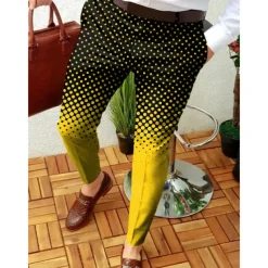 Men's Trousers Chinos Jogger Pants Patchwork Zipper Pocket Graphic Prints Geometry Business Casual Trousers Punk & Gothic Slim Yellow Red Micro-elastic