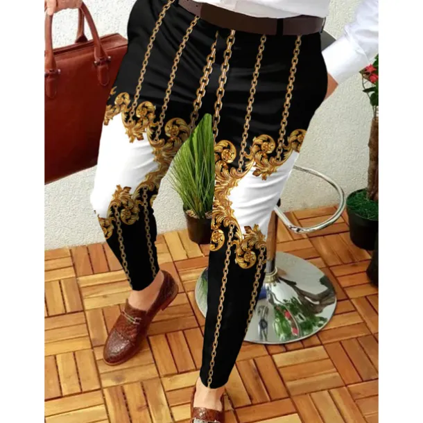 Men's Trousers Chinos Jogger Pants Patchwork Zipper Pocket Graphic Prints Geometry Business Casual Trousers Punk & Gothic Slim turmeric Black Micro-elastic