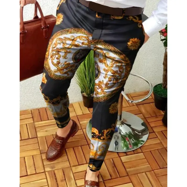 Men's Trousers Chinos Jogger Pants Patchwork Zipper Pocket Graphic Prints Geometry Business Casual Trousers Punk & Gothic Slim turmeric Black Micro-elastic