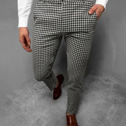 Men's Trousers Chinos Jogger Pants Plaid Dress Pants Pocket Lattice Breathable Outdoor Full Length Business Daily Classic Smart Casual Black Blue Micro-elastic