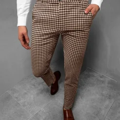 Men's Trousers Chinos Jogger Pants Plaid Dress Pants Pocket Lattice Breathable Outdoor Full Length Business Daily Classic Smart Casual Black Blue Micro-elastic