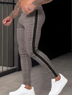 Men's Trousers Chinos Summer Pants Casual Pants Front Pocket Zip Leg Grid / Plaid Comfort Breathable Business Casual Daily Fashion Basic Brown Khaki