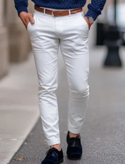 Men's Trousers Chinos Summer Pants Casual Pants Front Pocket Plain Comfort Breathable Casual Daily Holiday Fashion Basic Black White