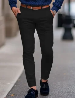 Men's Trousers Chinos Summer Pants Casual Pants Front Pocket Plain Comfort Breathable Casual Daily Holiday Fashion Basic Black White