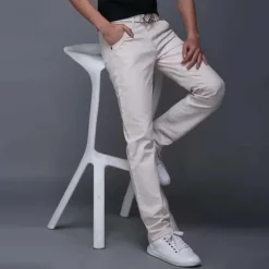 Men's Trousers Chinos Work Pants Casual Pants Pocket Straight Leg Plain Comfort Breathable Office Daily Streetwear Stylish Classic Black Wine Micro-elastic