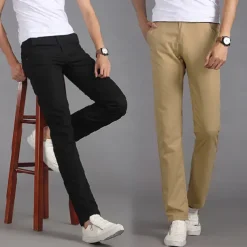 Men's Trousers Chinos Work Pants Casual Pants Pocket Straight Leg Plain Comfort Breathable Office Daily Streetwear Stylish Classic Black Wine Micro-elastic