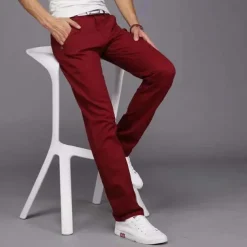 Men's Trousers Chinos Work Pants Casual Pants Pocket Straight Leg Plain Comfort Breathable Office Daily Streetwear Stylish Classic Black Wine Micro-elastic