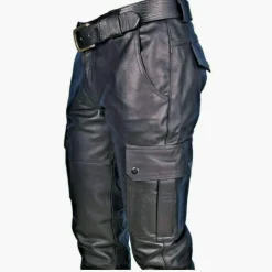 Men's Trousers Faux Leather Pants Casual Pants Multi Pocket Solid Color Nightclub Streetwear Fashion Black Red