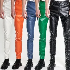 Men's Trousers Faux Leather Pants Casual Pants Pocket Plain Comfort Breathable Outdoor Daily Going out Fashion Casual Black White