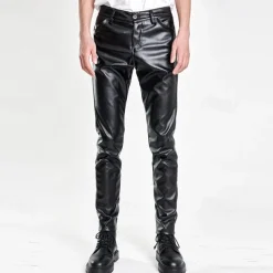 Men's Trousers Faux Leather Pants Casual Pants Pocket Plain Comfort Breathable Outdoor Daily Going out Fashion Casual Black White