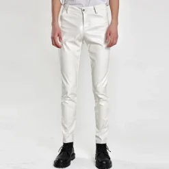 Men's Trousers Faux Leather Pants Casual Pants Pocket Plain Comfort Breathable Outdoor Daily Going out Fashion Casual Black White