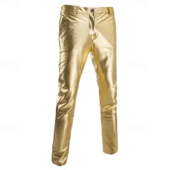 Men's Trousers Faux Leather Pants Casual Pants Front Pocket Plain Comfort Party Daily Holiday Fashion Glitters Silver Black