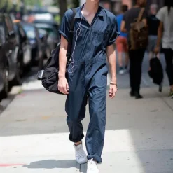 Men's Trousers Jumpsuit Casual Pants Pocket Plain Comfort Sports Outdoor Daily Fashion Casual Black Blue Micro-elastic