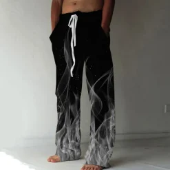 Men's Trousers Summer Pants Beach Pants Elastic Drawstring Design Front Pocket Straight Leg Graphic Prints Flame Comfort Soft Casual Daily For Vacation Linen Like Fabric Fashion Designer Yellow Blue