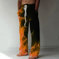 Men's Trousers Summer Pants Beach Pants Elastic Drawstring Design Front Pocket Straight Leg Graphic Prints Flame Comfort Soft Casual Daily For Vacation Linen Like Fabric Fashion Designer Yellow Blue