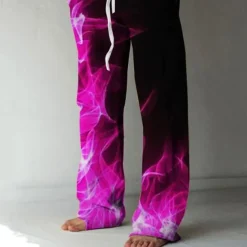 Men's Trousers Summer Pants Beach Pants Elastic Drawstring Design Front Pocket Straight Leg Graphic Prints Flame Comfort Soft Casual Daily For Vacation Linen Like Fabric Fashion Designer Yellow Blue