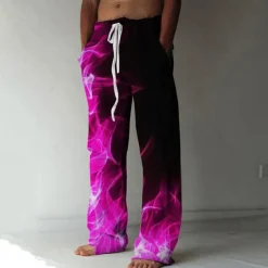 Men's Trousers Summer Pants Beach Pants Elastic Drawstring Design Front Pocket Straight Leg Graphic Prints Flame Comfort Soft Casual Daily For Vacation Linen Like Fabric Fashion Designer Yellow Blue