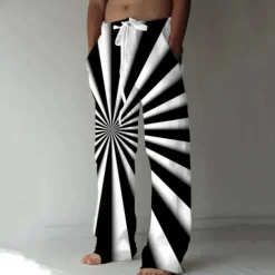 Men's Trousers Summer Pants Beach Pants Elastic Drawstring Design Front Pocket Straight Leg Graphic Prints Flame Comfort Soft Casual Daily For Vacation Linen Like Fabric Fashion Designer Yellow Blue