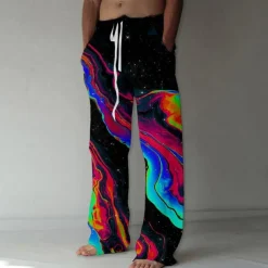 Men's Trousers Summer Pants Beach Pants Elastic Drawstring Design Front Pocket Straight Leg Graphic Prints Flame Comfort Soft Casual Daily For Vacation Linen Like Fabric Fashion Designer Yellow Blue