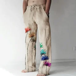 Men's Trousers Summer Pants Beach Pants Elastic Drawstring Design Front Pocket Straight Leg Graphic Prints Flower / Floral Comfort Soft Casual Daily For Vacation Linen Like Fabric Fashion Designer
