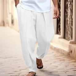 Men's Trousers Summer Pants Tapered Carrot Pants Beach Pants Front Pocket Pleats Plain Comfort Breathable Casual Daily Holiday Fashion Basic Black White