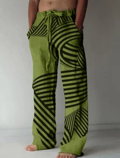 Men's Trousers Summer Pants Beach Pants Drawstring Elastic Waist 3D Print Geometric Pattern Graphic Prints Comfort Casual Daily Holiday Streetwear Hawaiian White Green