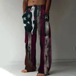 Men's Trousers Summer Pants Beach Pants Straight Elastic Drawstring Design Front Pocket Straight Leg Graphic Prints National Flag Comfort Soft Casual Daily For Vacation Linen Like Fabric Fashion