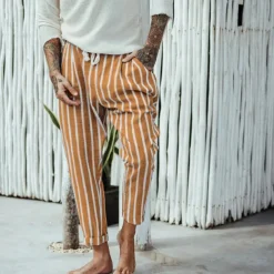 Men's Trousers Summer Pants Beach Pants Pocket Drawstring Elastic Waist Stripe Comfort Breathable Casual Daily Holiday Fashion Classic Style Navy Blue Blue