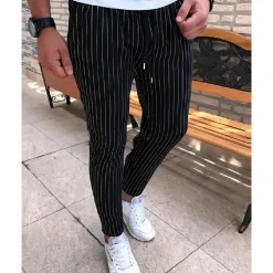 Men's Trousers Summer Pants Casual Pants Pocket Drawstring Elastic Waist Stripe Comfort Work Business Daily Fashion Classic Style Black Royal Blue Micro-elastic