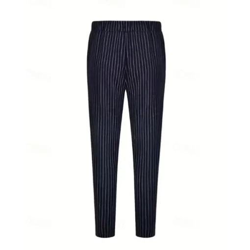 Men's Trousers Summer Pants Casual Pants Pocket Drawstring Elastic Waist Stripe Comfort Work Business Daily Fashion Classic Style Black Royal Blue Micro-elastic